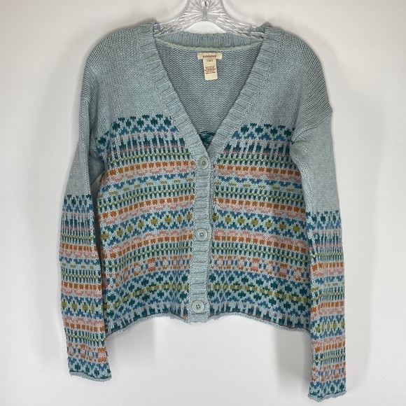 Sundance Molly Fair Isle Blue Cardigan Sweater Size Small - Picture 1 of 5